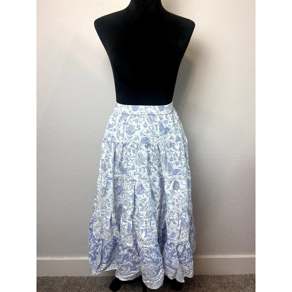 Free People Tiered Midi Skirt Blue Heron Combo Size XL